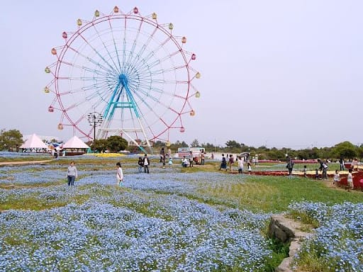 a park in Fukuoka Japan with a big wheel