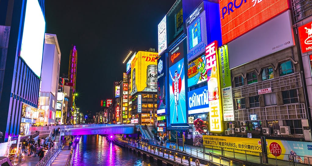 Osaka river with Glico-man billboard