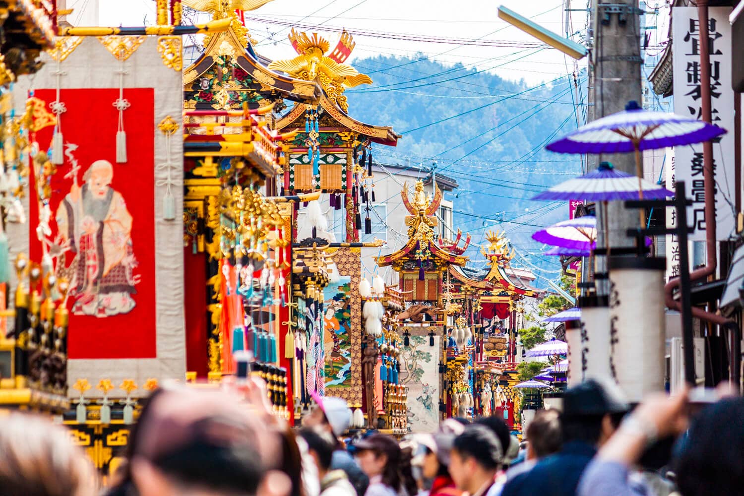Busy traditional Japanese street during summer festival