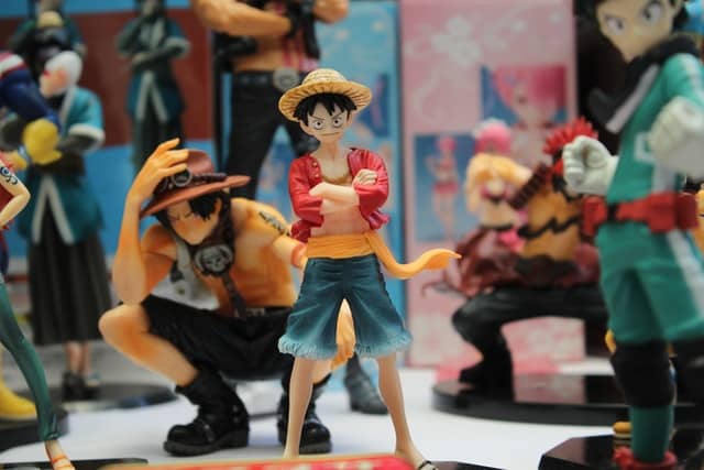 A toy of the main characters from One Piece.