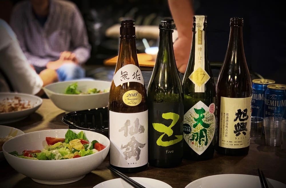 bottles of sake accompanying a meal in Japan