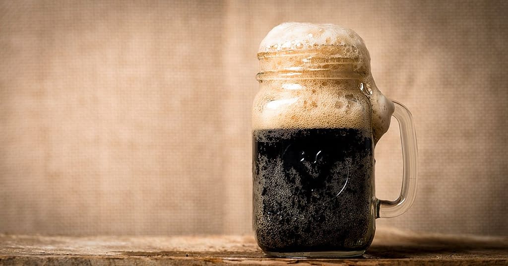 Root Beer in a glass mason jar