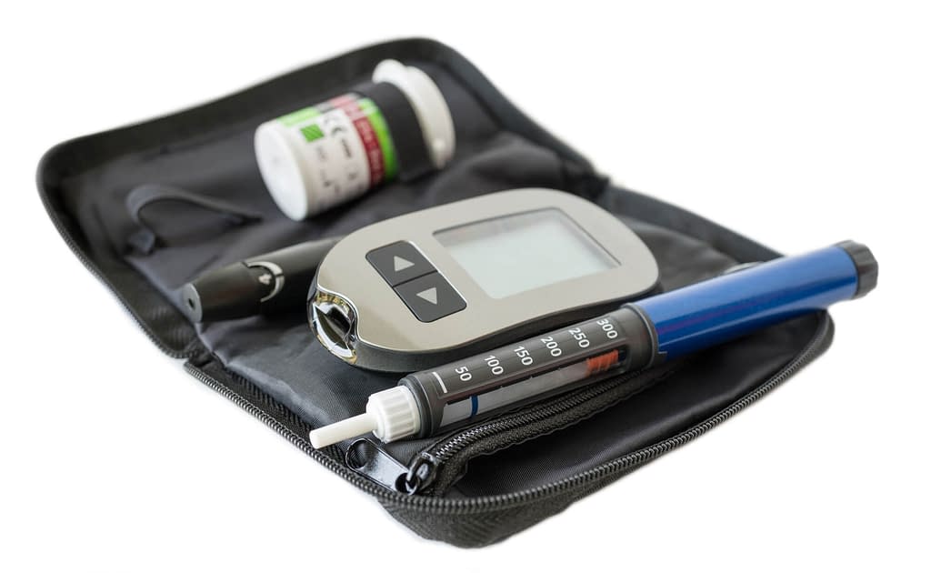 Diabetic blood test kit in black case