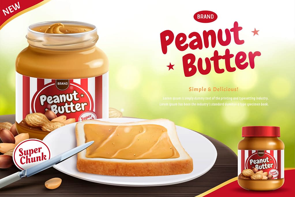 Peanut butter spread with toast and butter knife in 3d illustration
