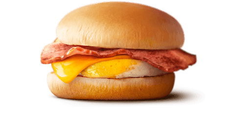 Bacon, round egg and cheese on a breakfast burger bun