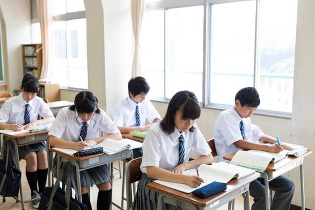 Japanese junior high school students studying