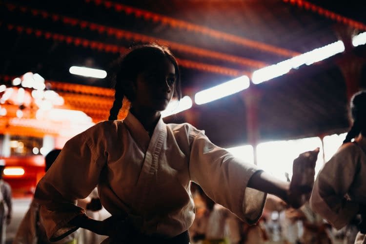 Woman practising karate 