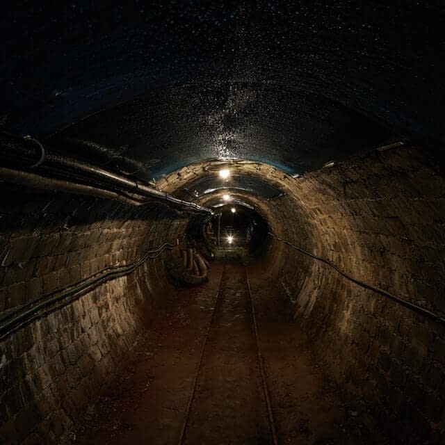 The inside of a sewage pipe.