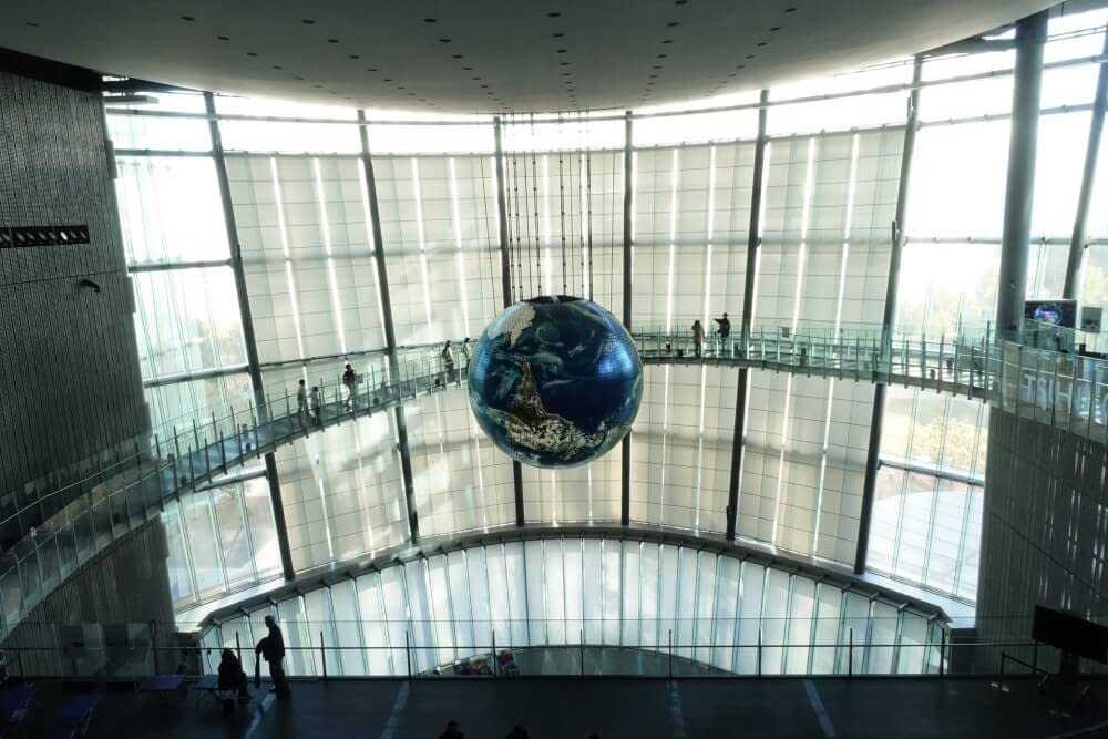 a floating globe at Tokyo science museum