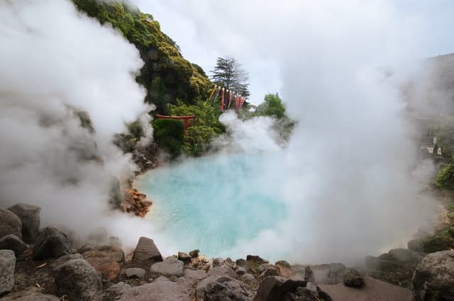 a steamy onsen hot spring