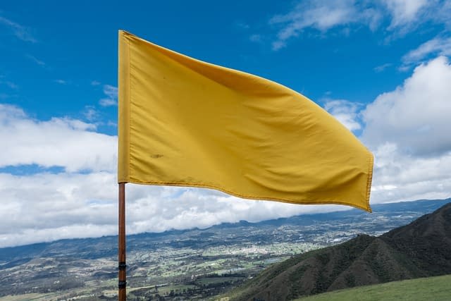 A yellow flag on a golf course