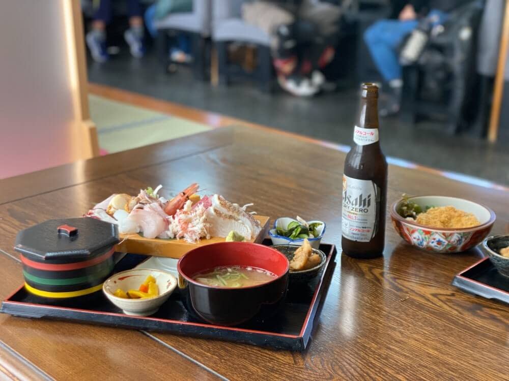 Japanese food and a bottle of beer